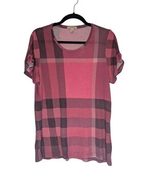 Burberry Brit XL Pink Burgundy Plaid Lightweight Tissue Tee Top